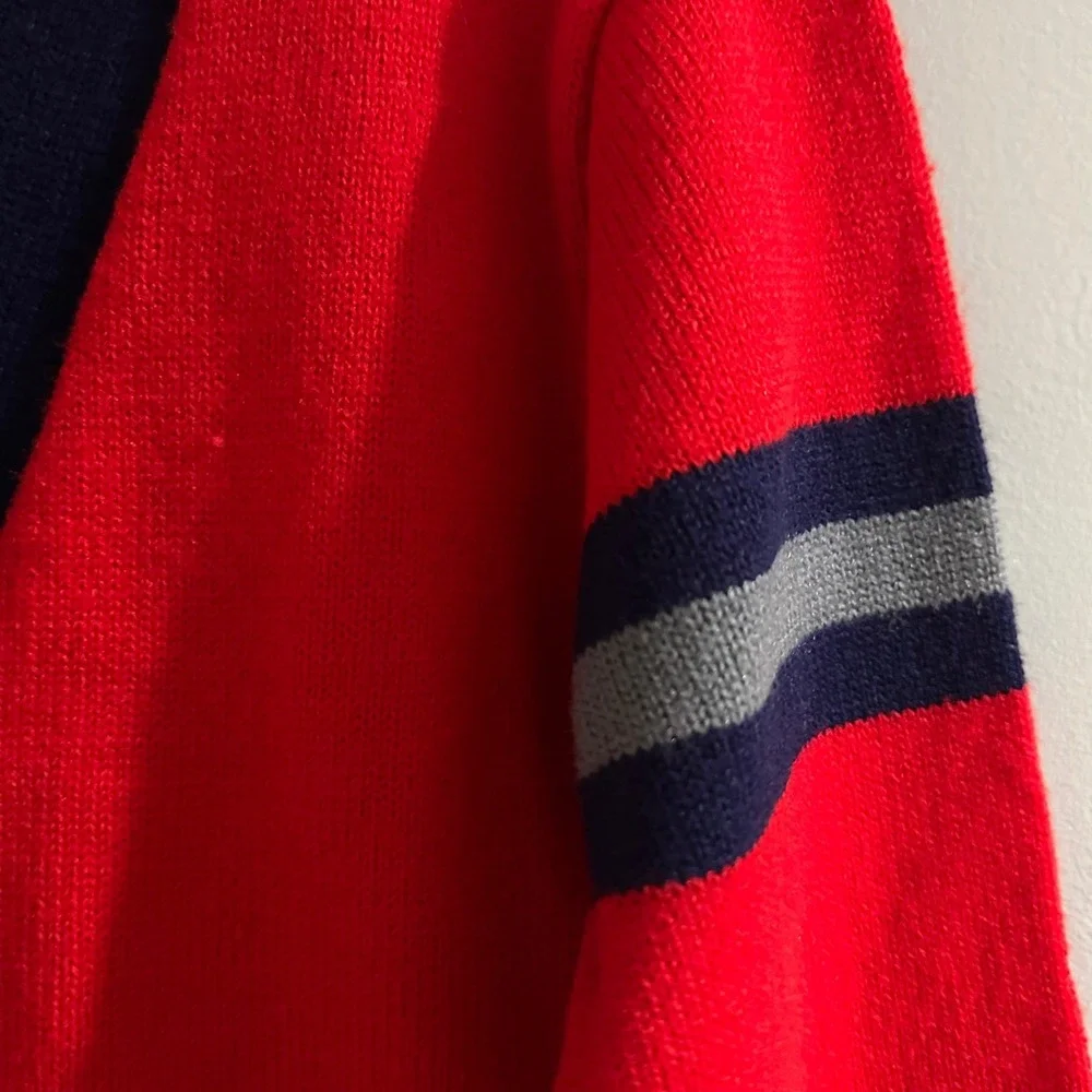 Vintage‎ Christopher Rand Red Navy Striped V-Neck Cardigan Sweater Size L